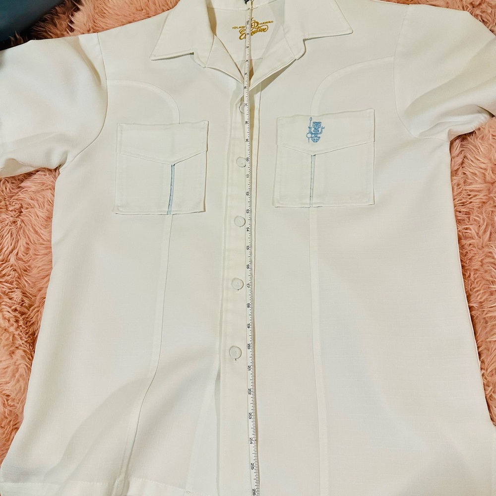 Cream White 100% Autrhtic Vintage 70’s Iolani Hawaii Shirt w/Matching Shorts - Picture 8 of 12